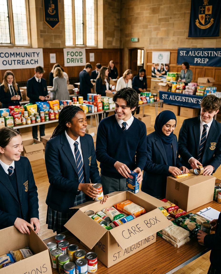 Students in LBS uniforms volunteering in a community service project