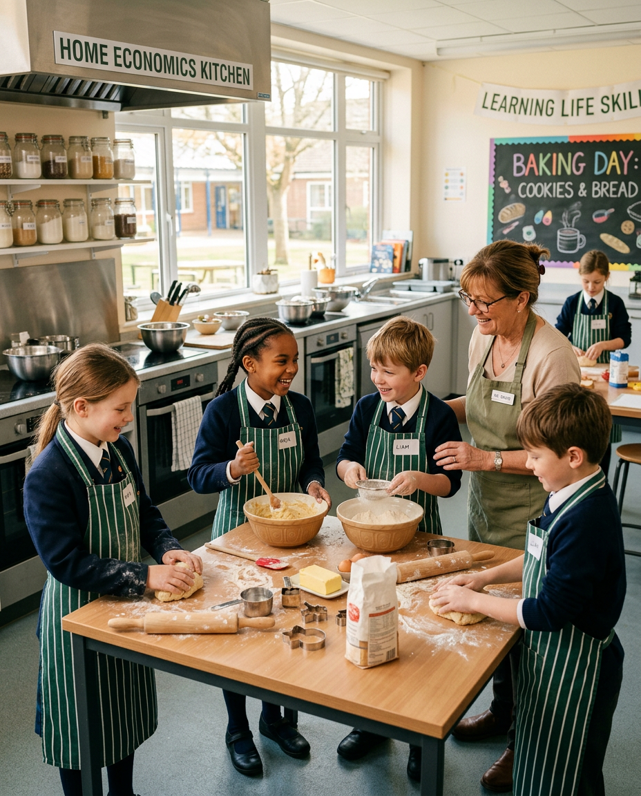 Students in LBS uniforms learning culinary and life skills