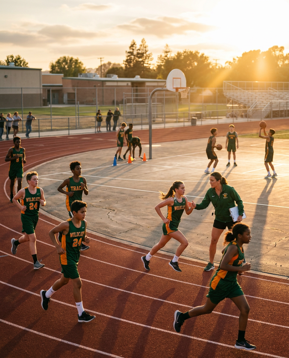 Student athletes training on a school field